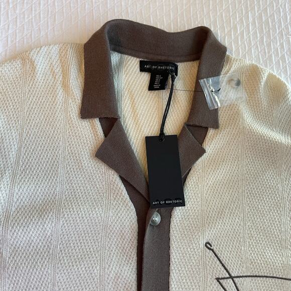 NWT Art of Rhetoric Martini Olive Cocktail Textured Knit Button Up Polo Shirt - Picture 4 of 11